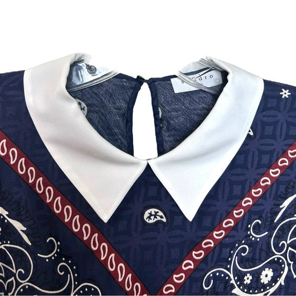 Sandro, Women’s ‘Papillon’ Blouse Top, Western Bandana Print, Blue, Size 1, 4 US - Picture 10 of 14